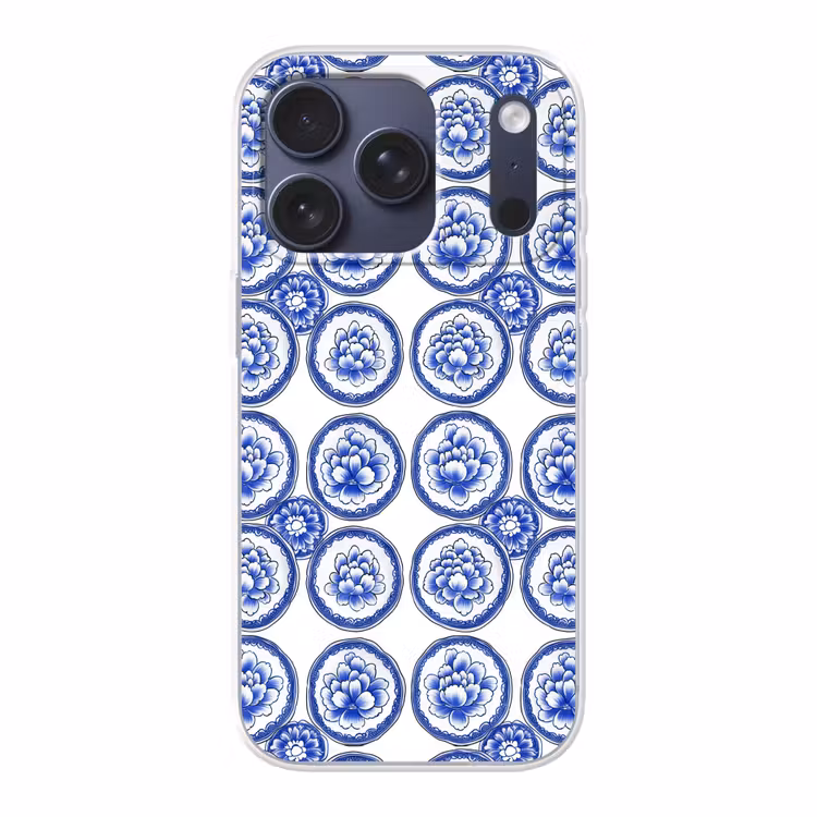 Cirkels - Bloemen - Blauw Telefoonhoesje iPhone 17 Pro klein 878 -3d