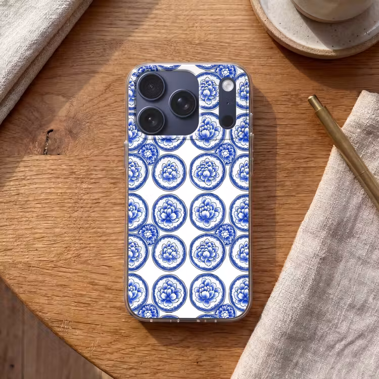 Cirkels - Bloemen - Blauw Telefoonhoesje iPhone 17 Pro klein 878 -sfeer1