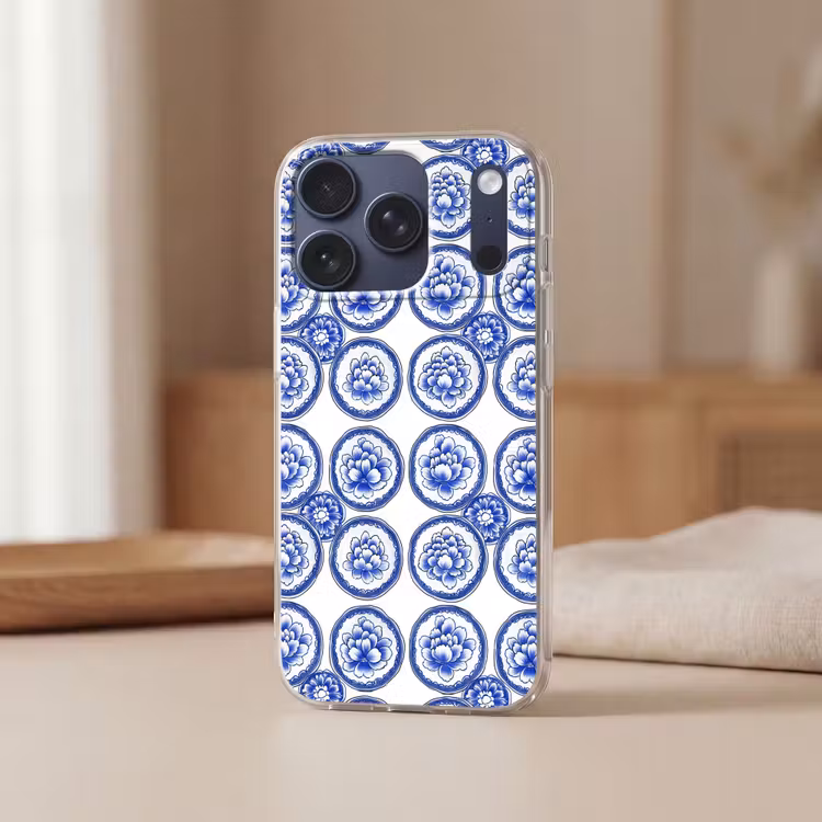 Cirkels - Bloemen - Blauw Telefoonhoesje iPhone 17 Pro klein 878 -sfeer2