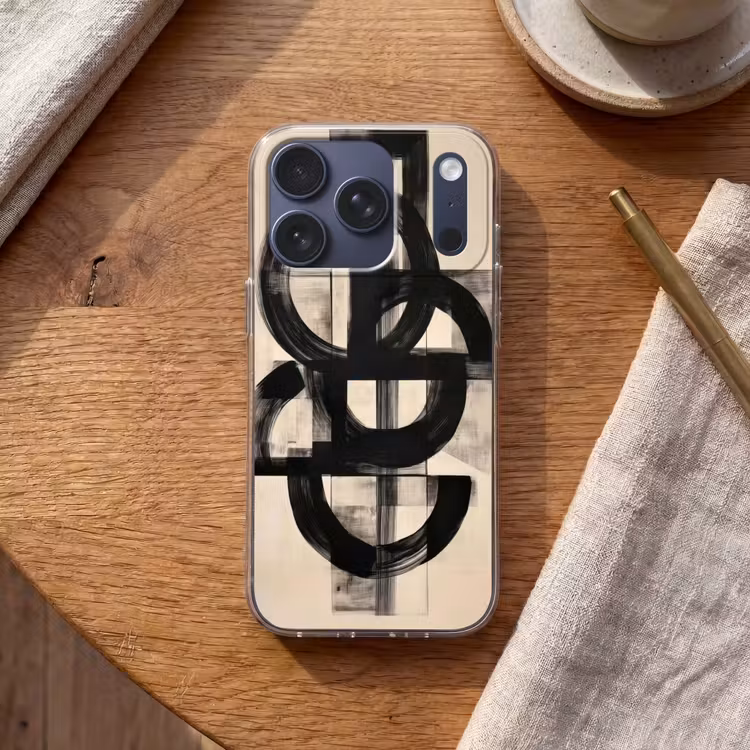 Cirkels - Lijnen - Vormen - Zwart Telefoonhoesje iPhone 17 Pro klein -sfeer1
