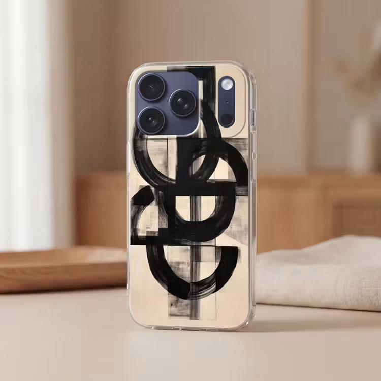 Cirkels - Lijnen - Vormen - Zwart Telefoonhoesje iPhone 17 Pro klein -sfeer2