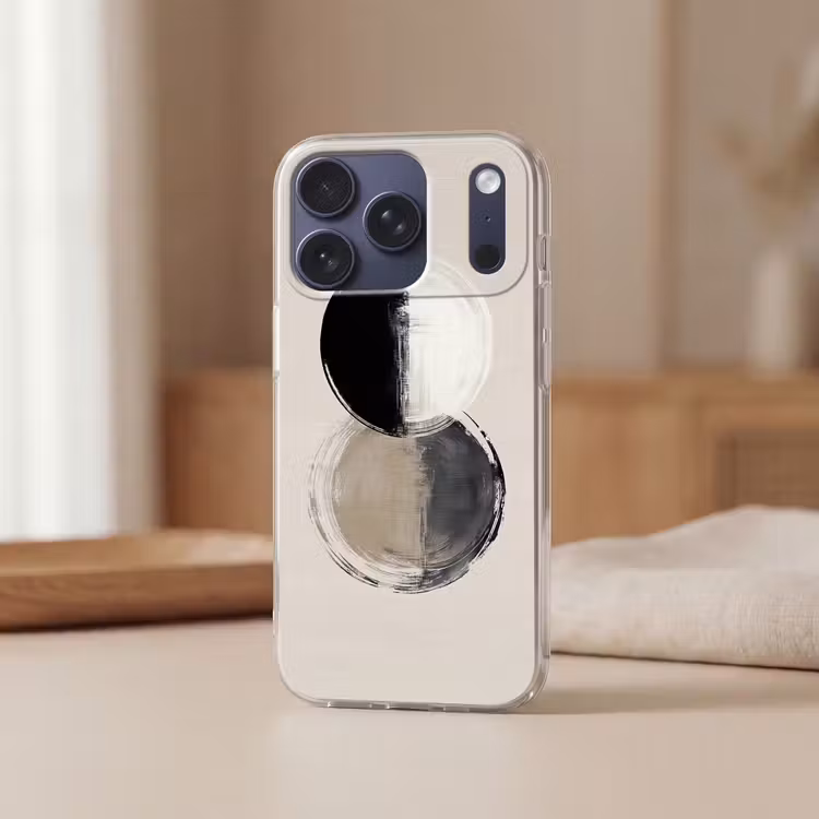 Cirkels - Strepen - Minimalistisch - Zwart Telefoonhoesje iPhone 17 Pro klein -sfeer2