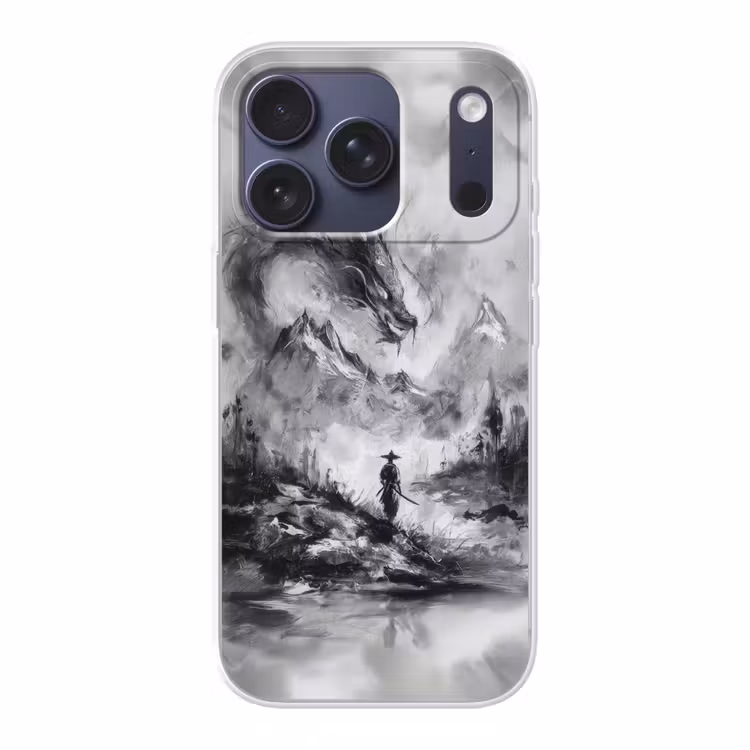 Krijger - Draak - Grijs Telefoonhoesje iPhone 17 Pro klein -3d