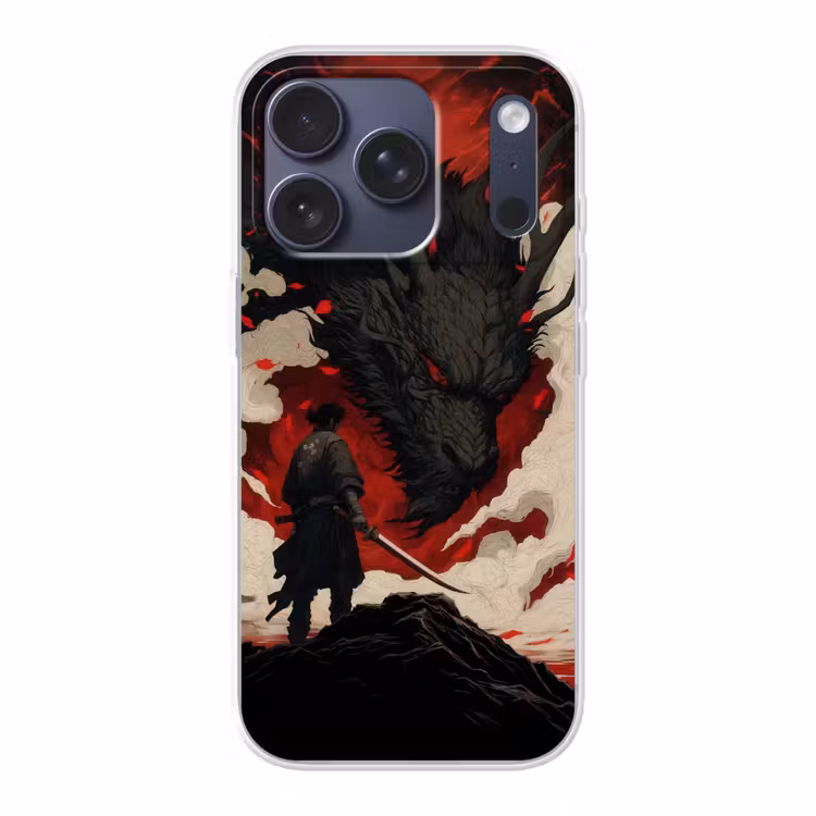 Krijger - Draak - Zwart - Rood - Rook Telefoonhoesje iPhone 17 Pro klein -3d