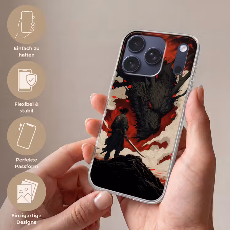Krijger - Draak - Zwart - Rood - Rook Telefoonhoesje iPhone 17 Pro klein -sfeer3_DE