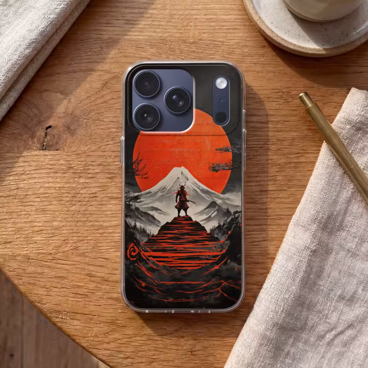 Krijger - Rode trappen - Zon - Berg Telefoonhoesje iPhone 17 Pro klein -sfeer1