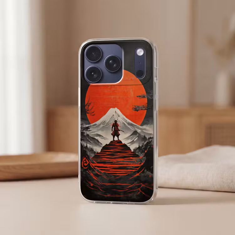 Krijger - Rode trappen - Zon - Berg Telefoonhoesje iPhone 17 Pro klein -sfeer2