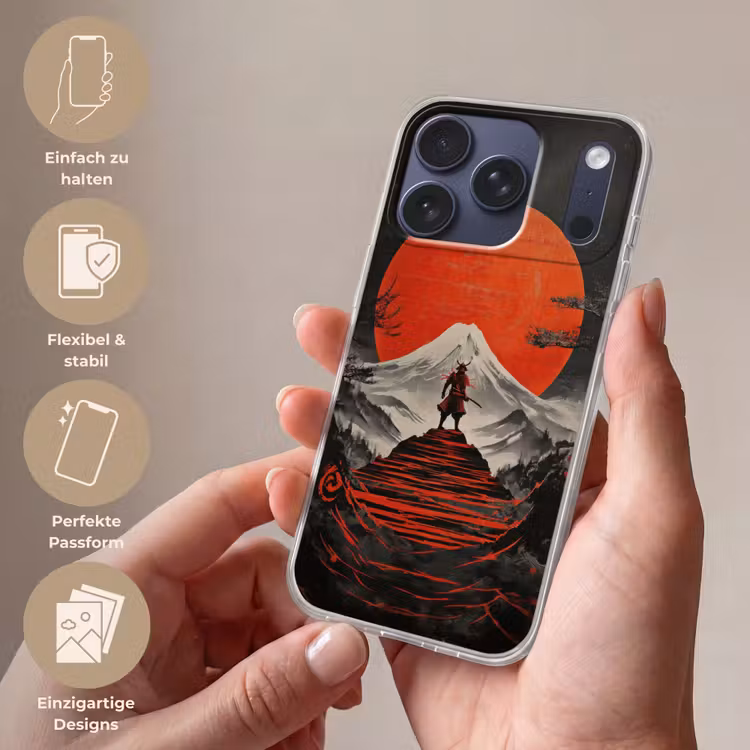 Krijger - Rode trappen - Zon - Berg Telefoonhoesje iPhone 17 Pro klein -sfeer3_DE