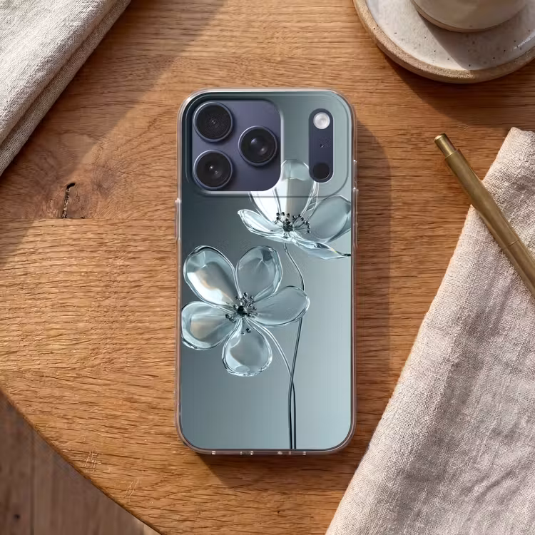 Kristal - Bloemen - Grijs Telefoonhoesje iPhone 17 Pro klein -sfeer1