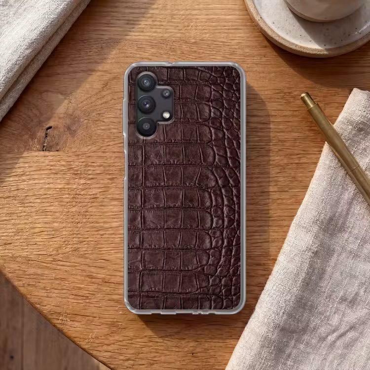 Krokodil - Leer - Bruin Telefoonhoesje Samsung Galaxy A32 5G klein -sfeer1