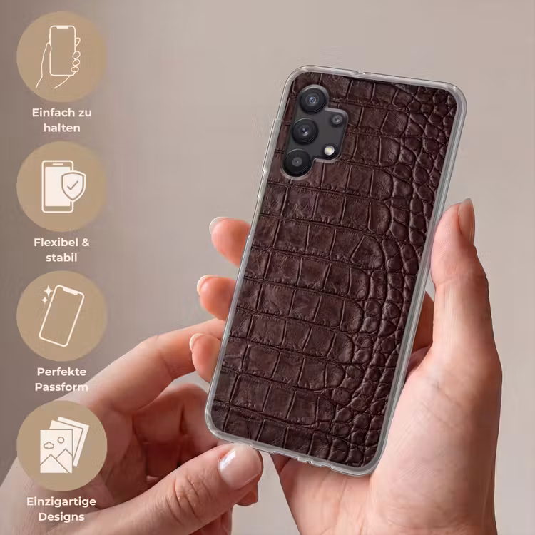 Krokodil - Leer - Bruin Telefoonhoesje Samsung Galaxy A32 5G klein -sfeer3_DE