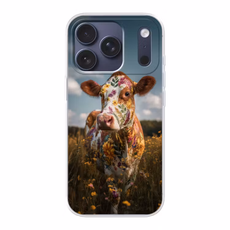 Koe - Bloemen - Weiland Telefoonhoesje iPhone 17 Pro klein -3d