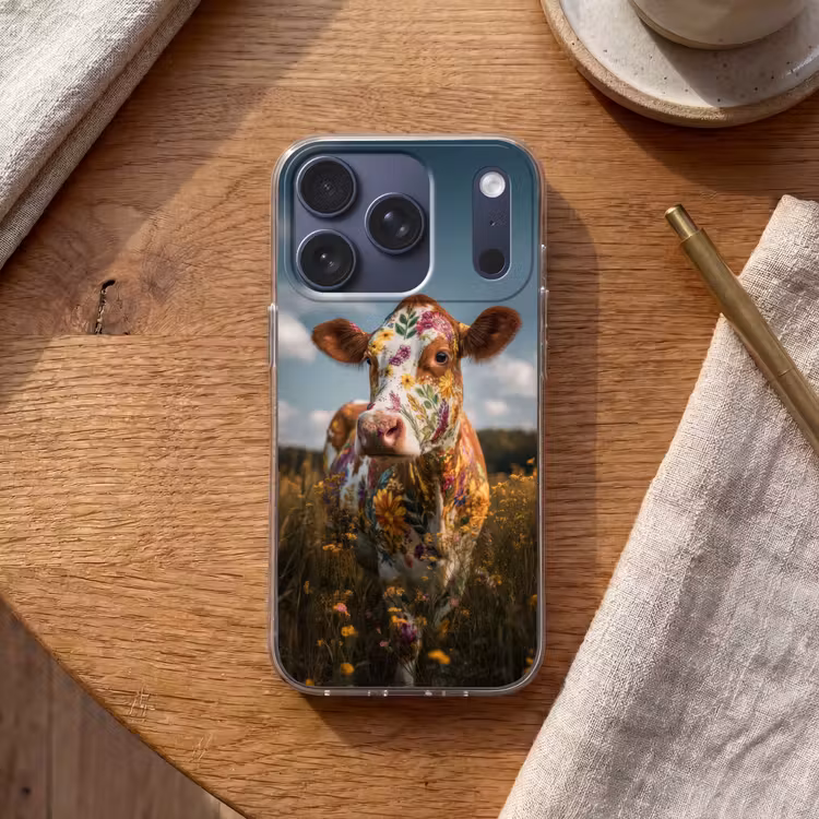 Koe - Bloemen - Weiland Telefoonhoesje iPhone 17 Pro klein -sfeer1