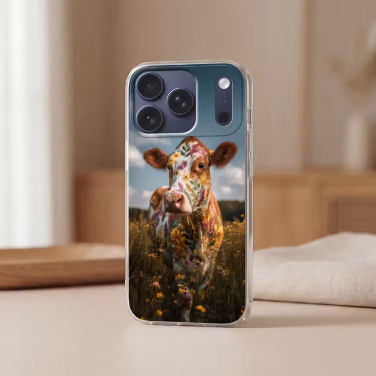 Koe - Bloemen - Weiland Telefoonhoesje iPhone 17 Pro klein -sfeer2