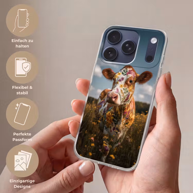 Koe - Bloemen - Weiland Telefoonhoesje iPhone 17 Pro klein -sfeer3_DE