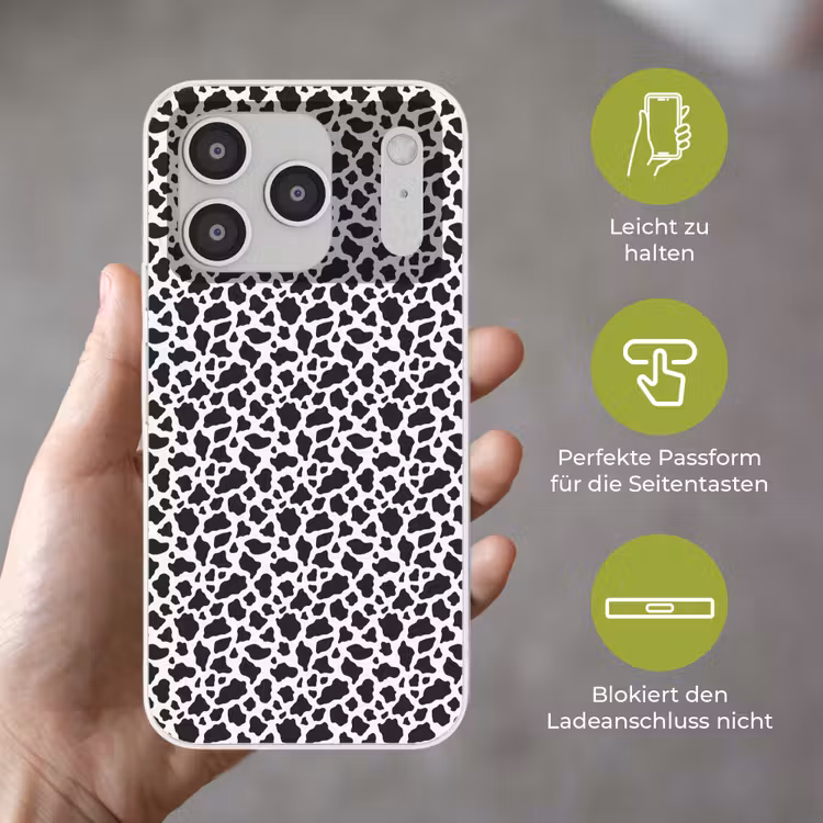 Koe - Vlekken - Patroon - Zwart Telefoonhoesje iPhone 17 Pro klein 878 -sfeer3_DE
