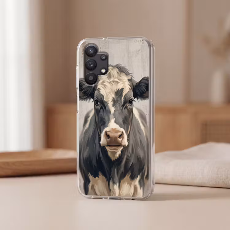 Koe - Portret - Dieren - Modern Telefoonhoesje Samsung Galaxy A32 5G klein -sfeer2