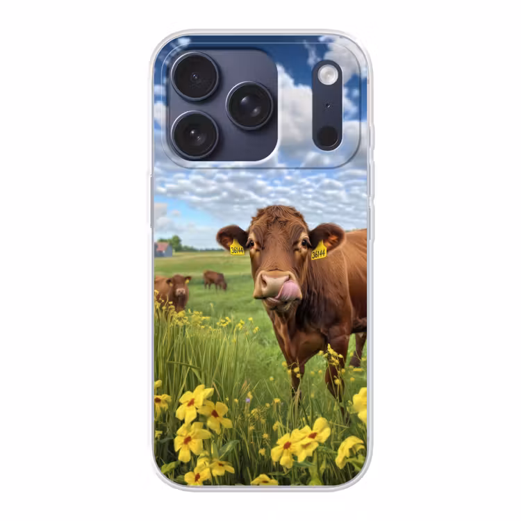 Koe - Weide - Bloemen Telefoonhoesje iPhone 17 Pro klein -3d