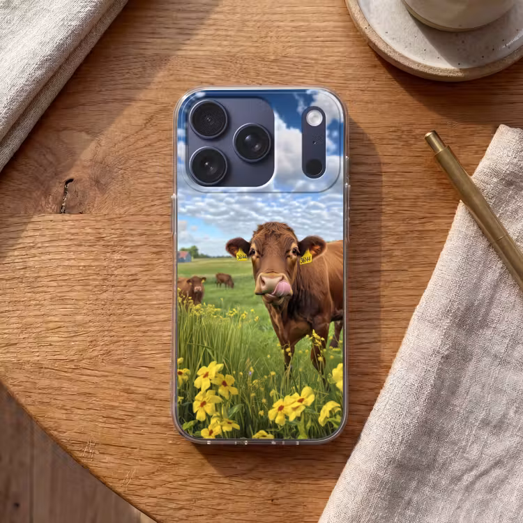 Koe - Weide - Bloemen Telefoonhoesje iPhone 17 Pro klein -sfeer1