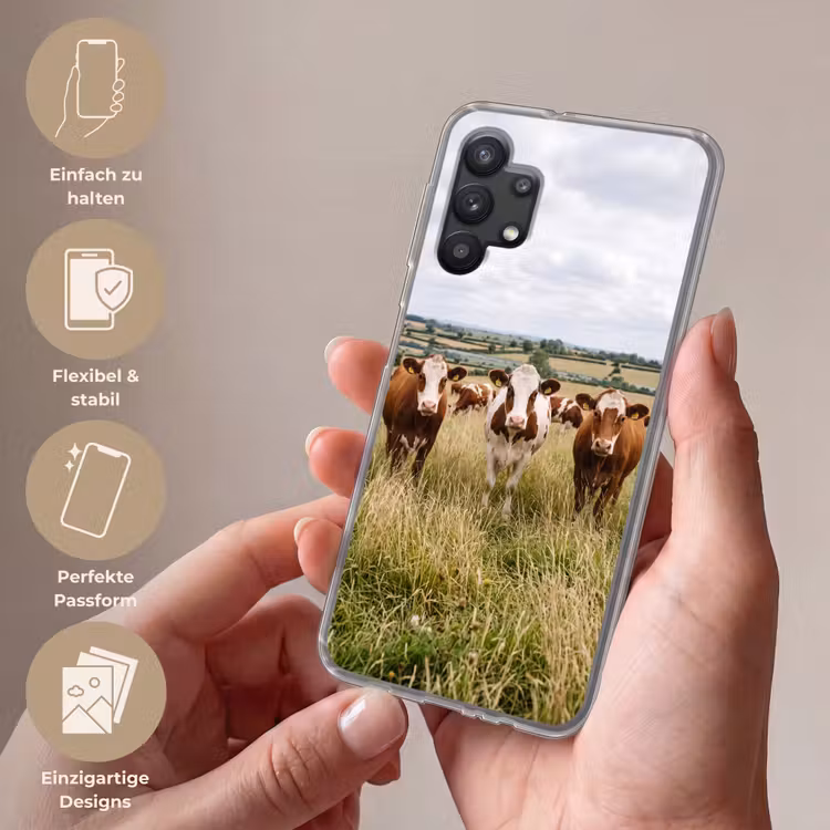 Koeien - Portret - Weide - Boerderij - Nieuwsgierig Telefoonhoesje Samsung Galaxy A32 5G klein -sfeer3_DE