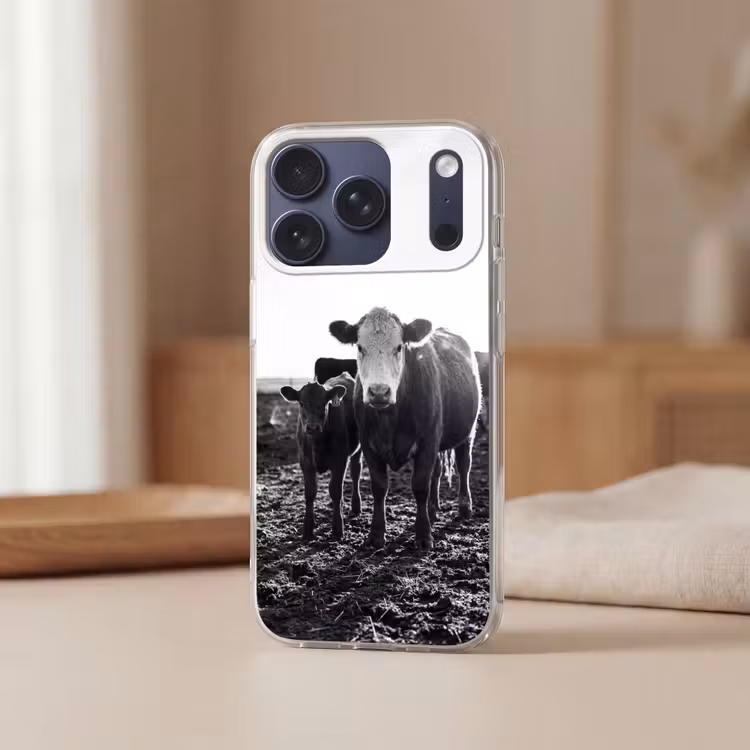 Koeien - Zwart - Wit Telefoonhoesje iPhone 17 Pro klein -sfeer2