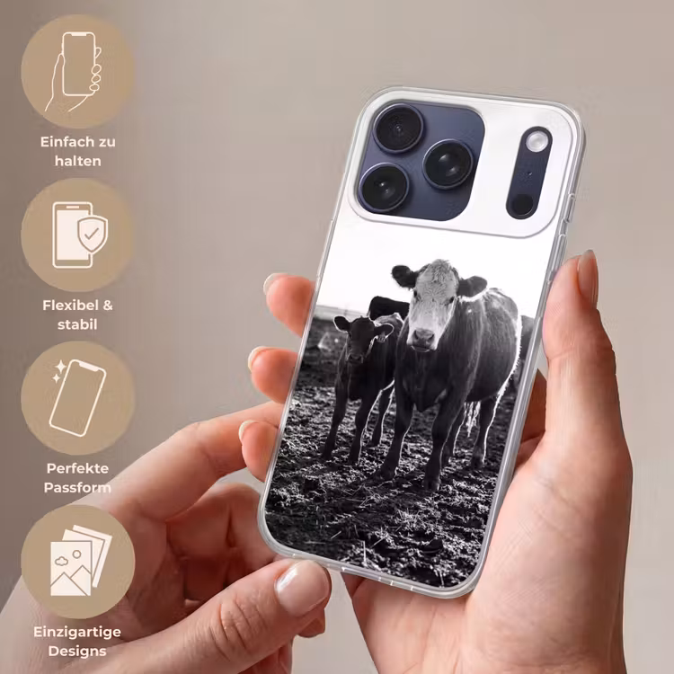 Koeien - Zwart - Wit Telefoonhoesje iPhone 17 Pro klein -sfeer3_DE