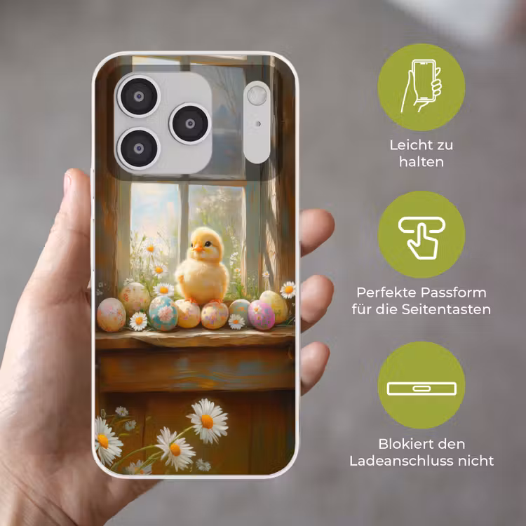 Kuiken - Raam - Paaseieren Telefoonhoesje iPhone 17 Pro klein -sfeer3_DE