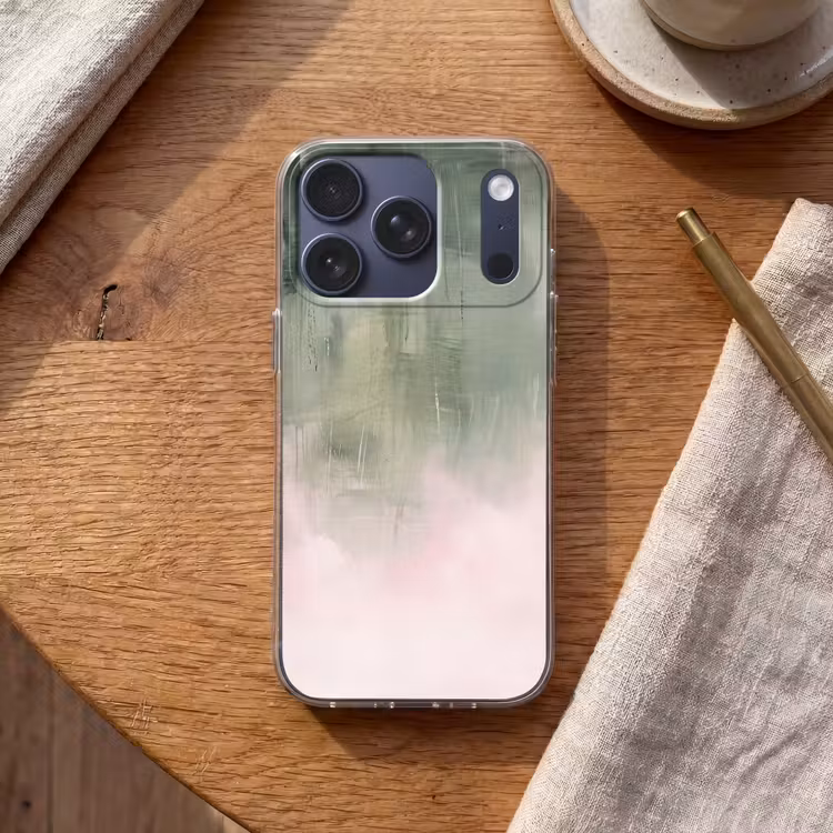 Kunst - Abstract - Modern - Groen - Roze Telefoonhoesje iPhone 17 Pro klein -sfeer1