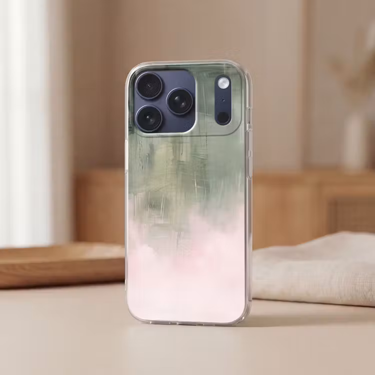 Kunst - Abstract - Modern - Groen - Roze Telefoonhoesje iPhone 17 Pro klein -sfeer2