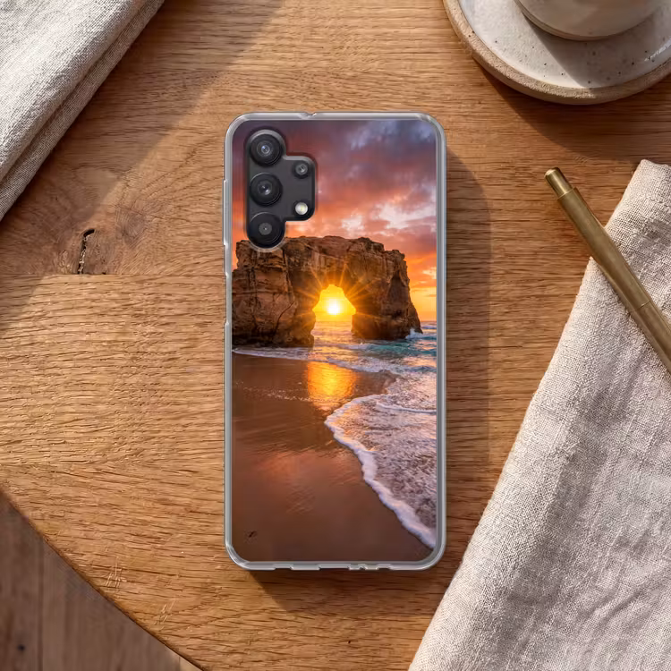 Kust - Rots - Zonsondergang - Zee - Natuur Telefoonhoesje Samsung Galaxy A32 5G klein -sfeer1