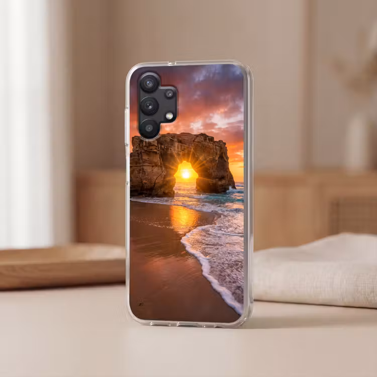 Kust - Rots - Zonsondergang - Zee - Natuur Telefoonhoesje Samsung Galaxy A32 5G klein -sfeer2