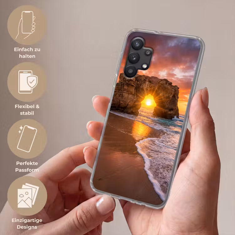 Kust - Rots - Zonsondergang - Zee - Natuur Telefoonhoesje Samsung Galaxy A32 5G klein -sfeer3_DE