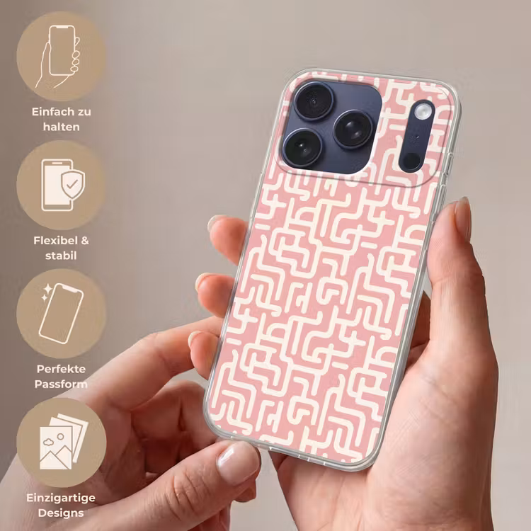 Doolhofpatroon - Roze - Wit - Abstract Telefoonhoesje iPhone 17 Pro klein 878 -sfeer3_DE