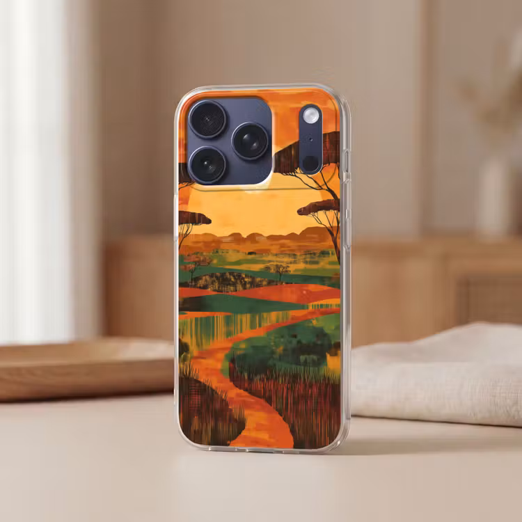 Landschap - Afrikaans - Zon Telefoonhoesje iPhone 17 Pro klein -sfeer2