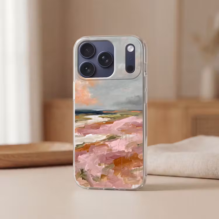 Landschap - Rivier - Abstract - Roze - Groen Telefoonhoesje iPhone 17 Pro klein -sfeer2