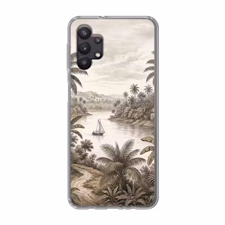 Landschap - Rivier - Boot - Tropisch - Vintage Telefoonhoesje Samsung Galaxy A32 5G klein -3d