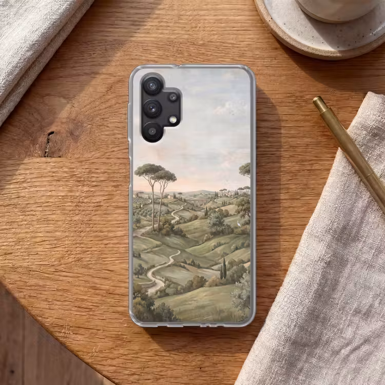 Landschap - Heuvels - Zandpad - Groen Telefoonhoesje Samsung Galaxy A32 5G klein -sfeer1