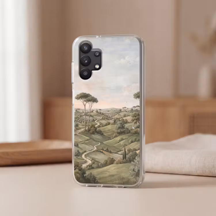 Landschap - Heuvels - Zandpad - Groen Telefoonhoesje Samsung Galaxy A32 5G klein -sfeer2