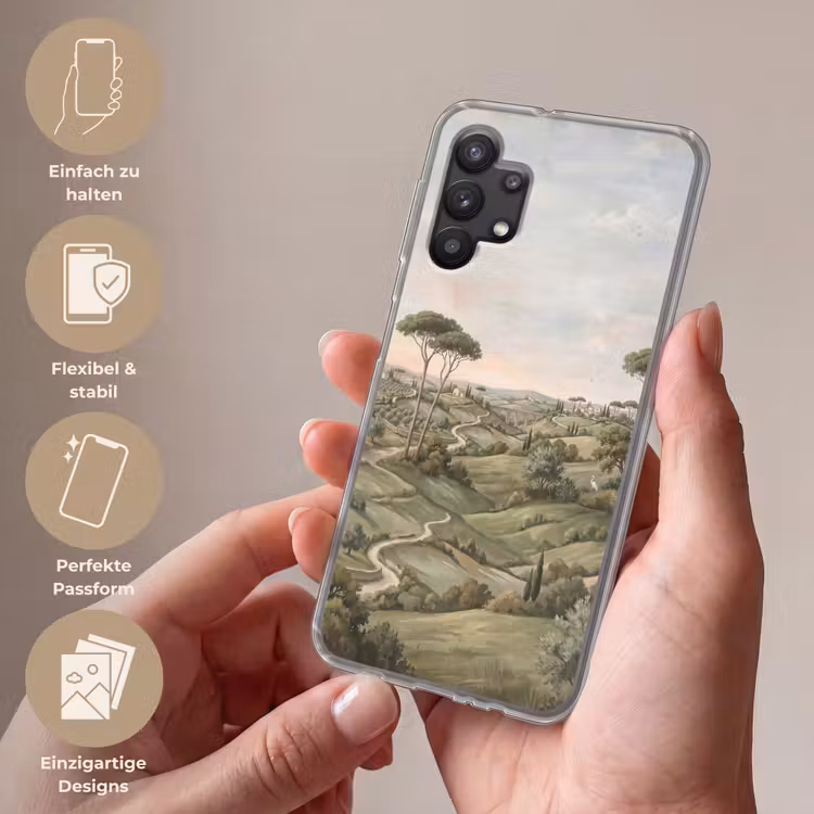 Landschap - Heuvels - Zandpad - Groen Telefoonhoesje Samsung Galaxy A32 5G klein -sfeer3_DE