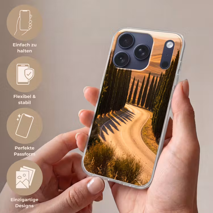 Landschap - Weg - Bomen - Natuur - Goud Telefoonhoesje iPhone 17 Pro klein -sfeer3_DE