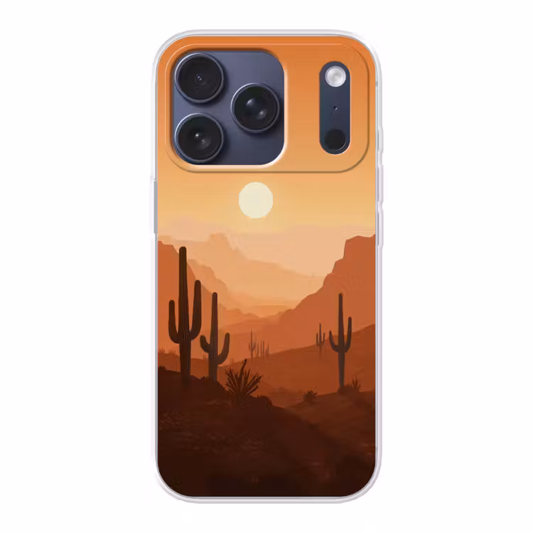 Landschap - Woestijn - Cactussen - Zon Telefoonhoesje iPhone 17 Pro klein -3d