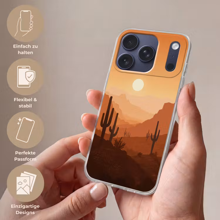 Landschap - Woestijn - Cactussen - Zon Telefoonhoesje iPhone 17 Pro klein -sfeer3_DE