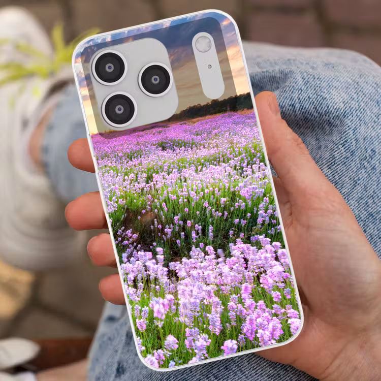 Lavendel - Bloemen - Zonsondergang - Paars - Weide Telefoonhoesje iPhone 17 Pro klein -sfeer2