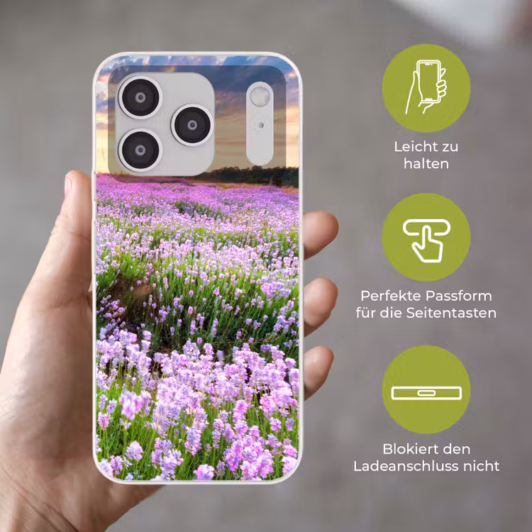 Lavendel - Bloemen - Zonsondergang - Paars - Weide Telefoonhoesje iPhone 17 Pro klein -sfeer3_DE