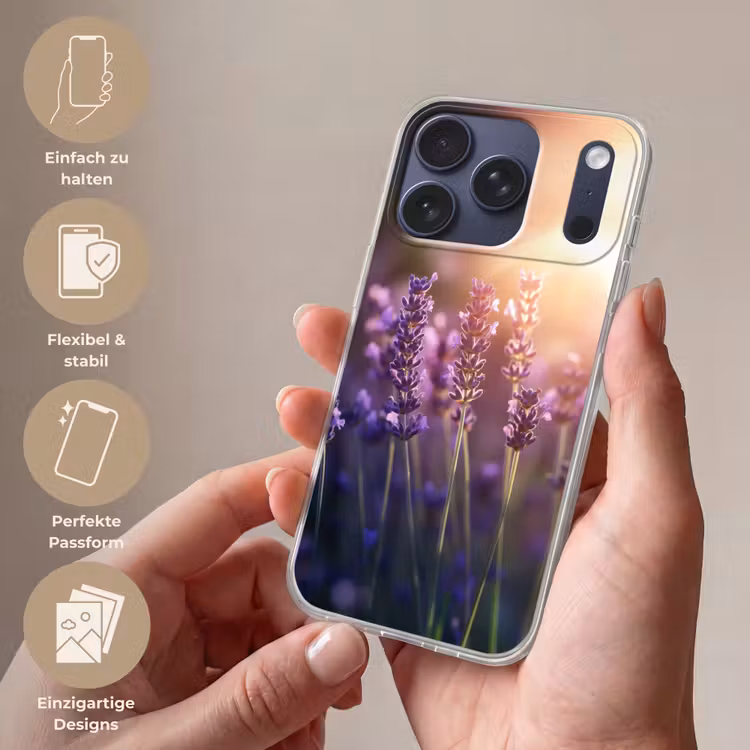Lavendelbloemen - Paars - Zonlicht Telefoonhoesje iPhone 17 Pro klein -sfeer3_DE