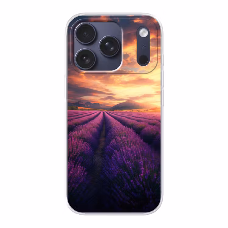 Lavendelveld - Zonsondergang - Paars Telefoonhoesje iPhone 17 Pro klein -3d