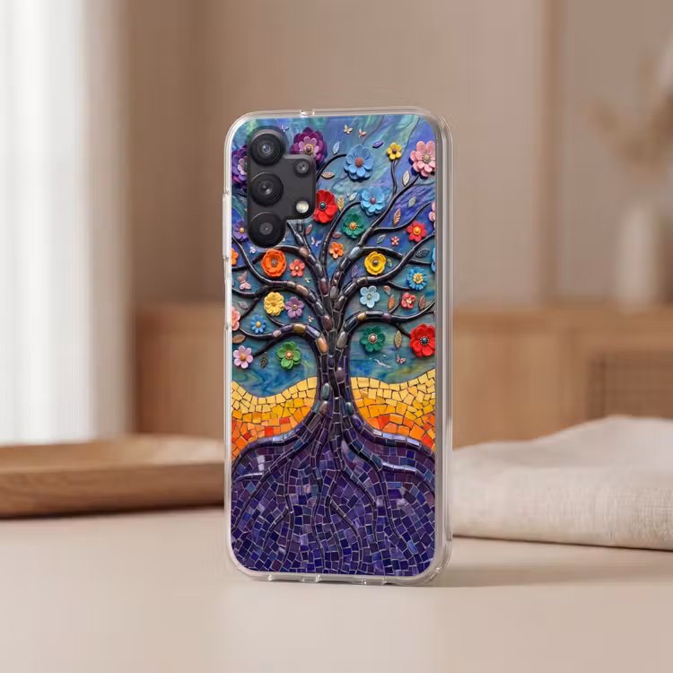 Levensboom - Mozaïek - Bloemen - Kleurrijk - Vrolijk Telefoonhoesje Samsung Galaxy A32 5G klein -sfeer2