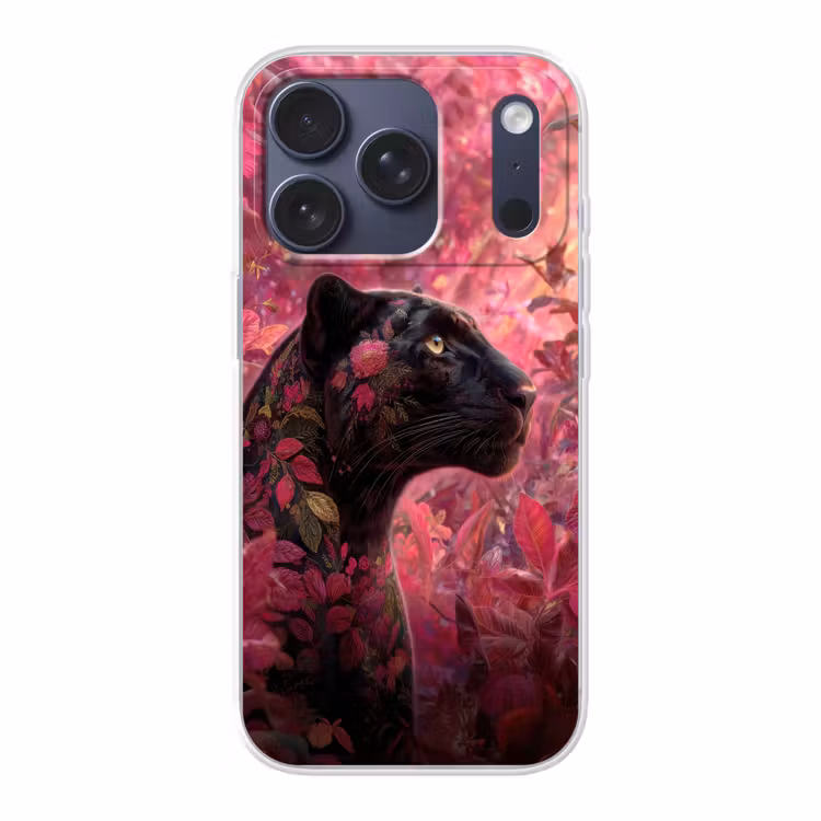Luipaard - Bloemen - Roze Telefoonhoesje iPhone 17 Pro klein -3d