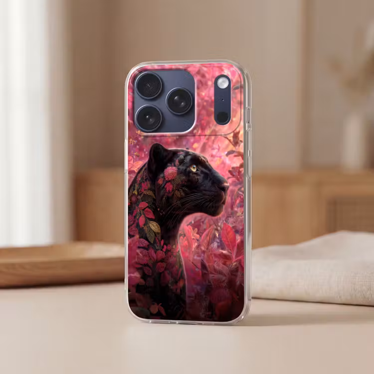 Luipaard - Bloemen - Roze Telefoonhoesje iPhone 17 Pro klein -sfeer2