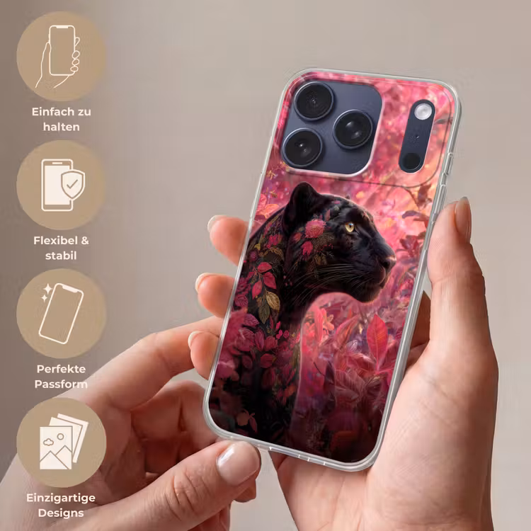 Luipaard - Bloemen - Roze Telefoonhoesje iPhone 17 Pro klein -sfeer3_DE